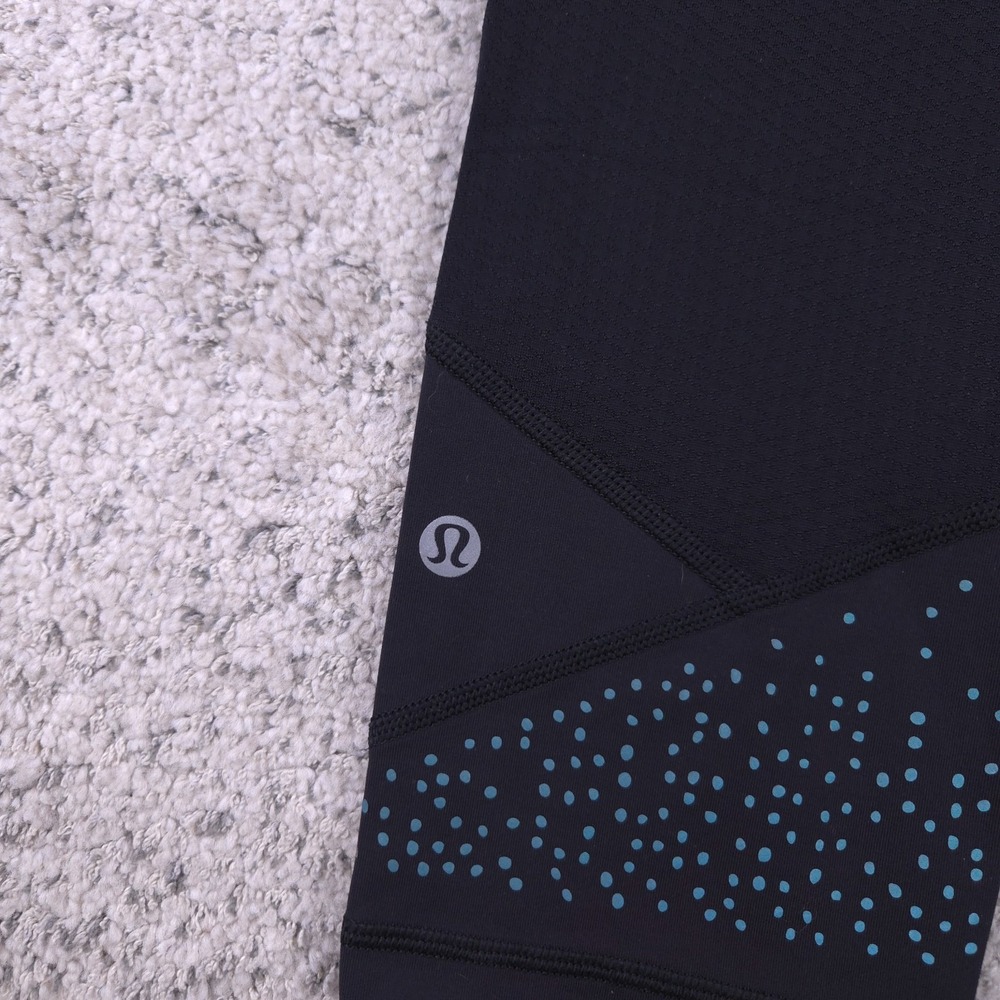 Lululemon Leggings Womens Size 6 Running Tight Stuff II Black Teal Training GUC - Picture 6 of 10